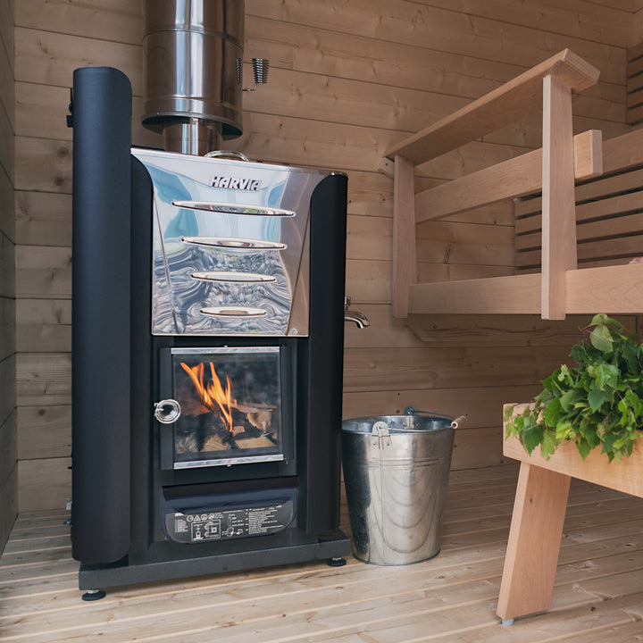 Harvia Pro 20 wood burning sauna heater with integrated watertank