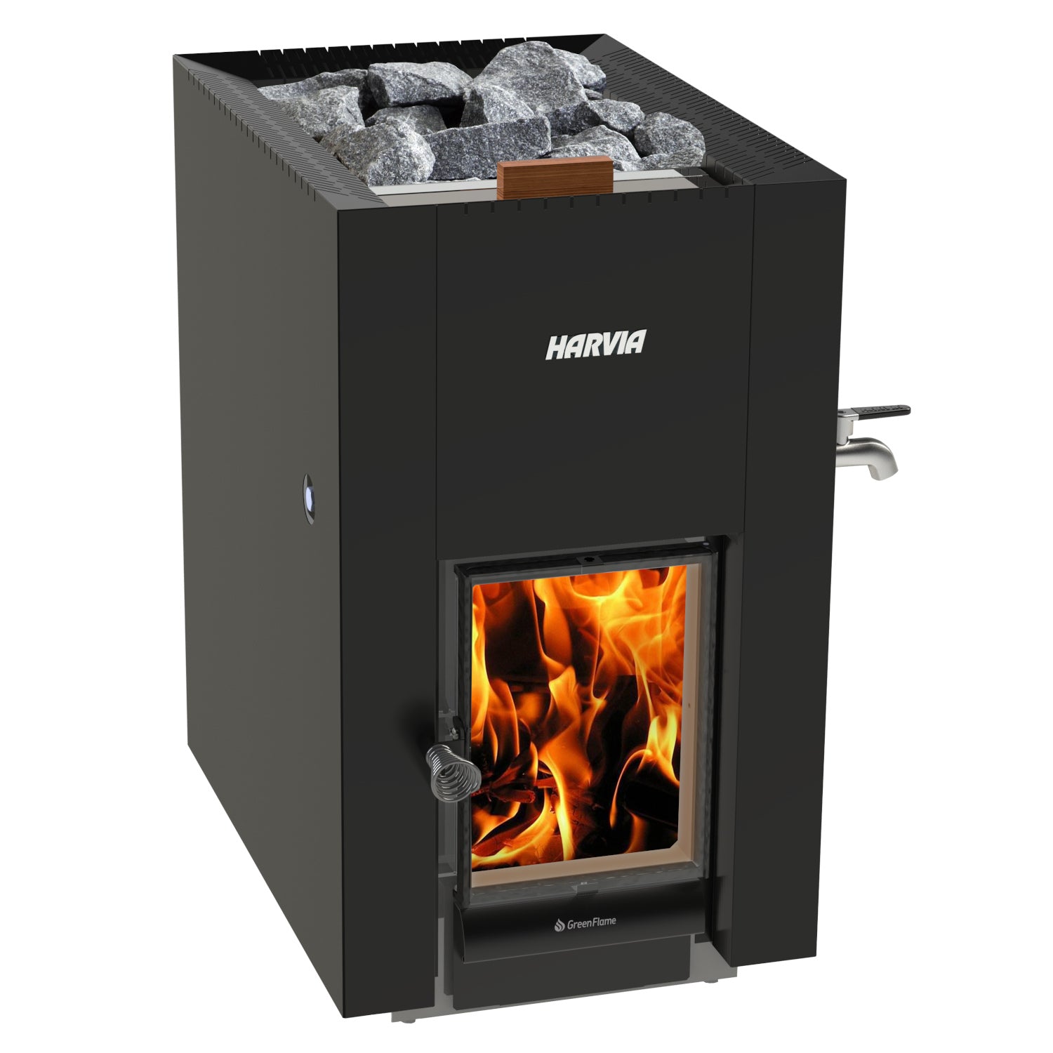 レアグルーヴCompanyia Elèctrica Dharma Harvia Linear 22 GreenFlame wood burning sauna heater with