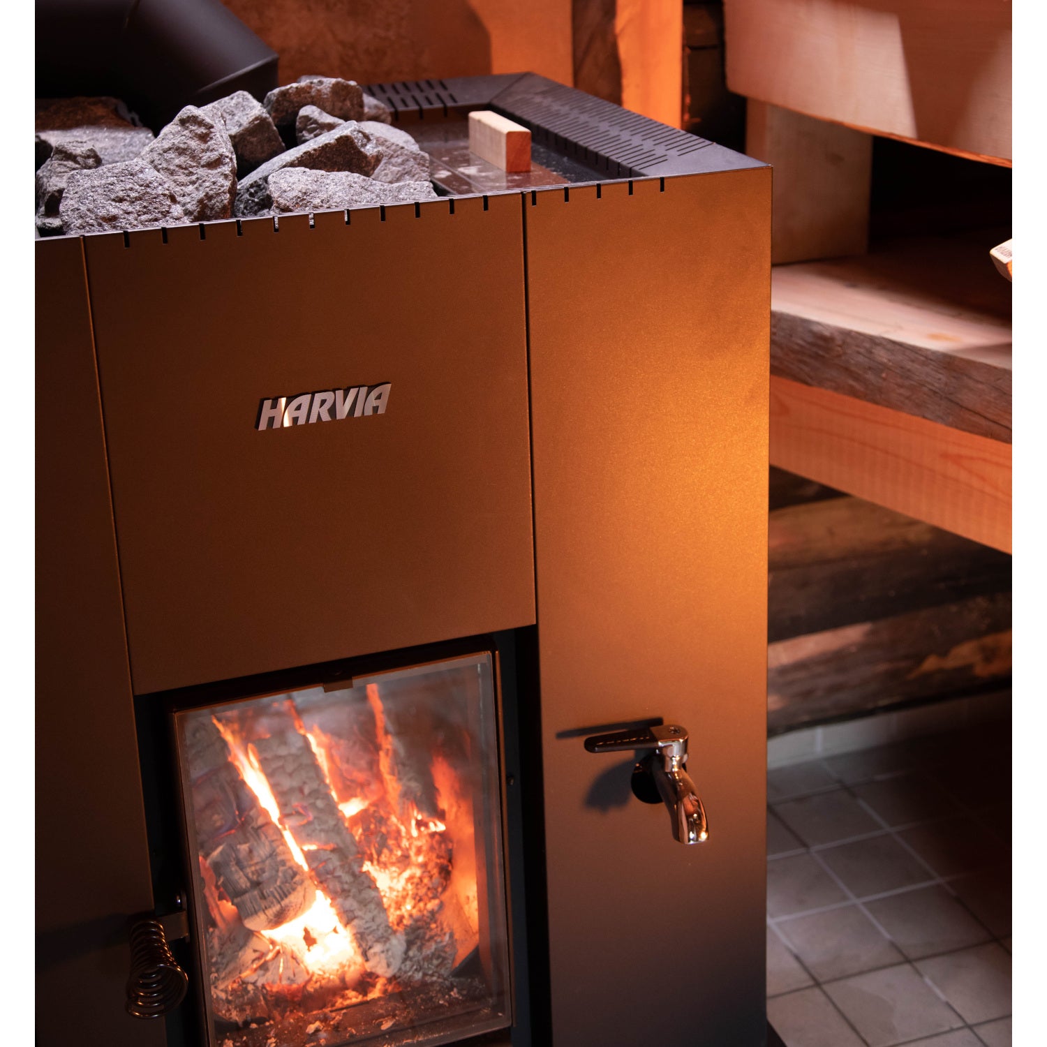 Harvia Linear 22 GreenFlame wood burning sauna heater with