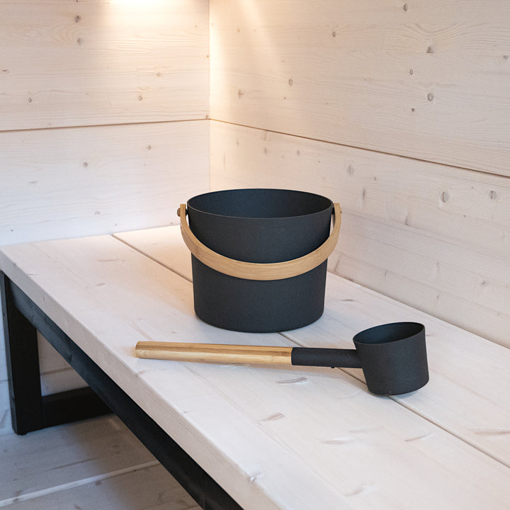 Harvia pail and ladle set "Steel Black"