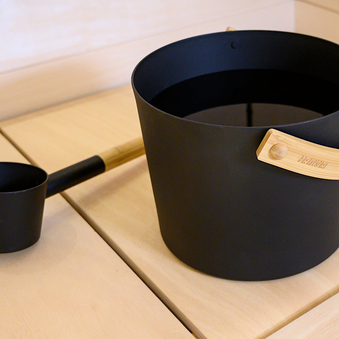 Harvia pail and ladle set "Steel Black"