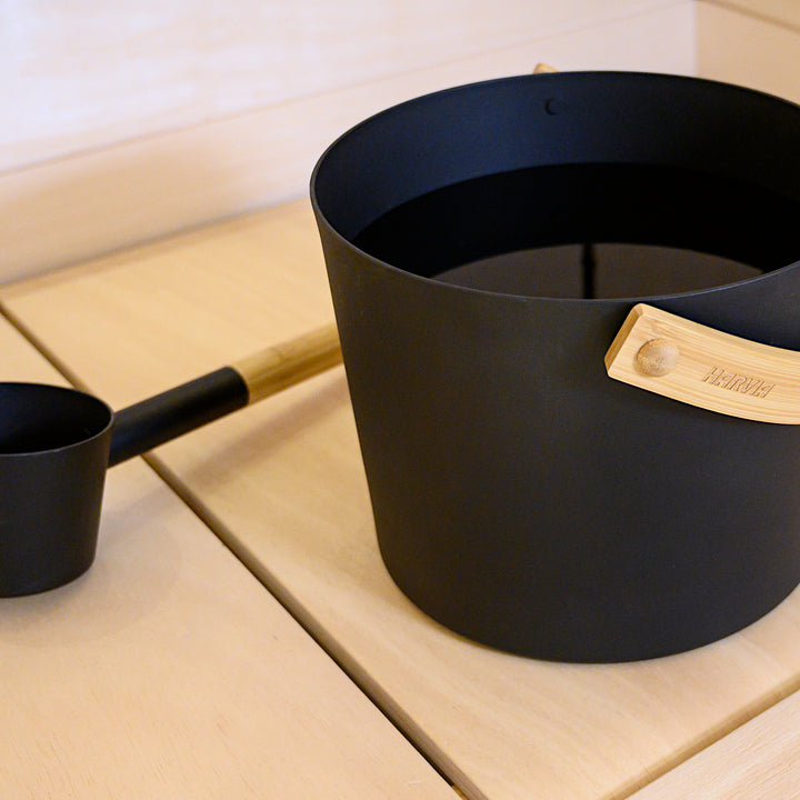 Harvia pail and ladle set "Steel Black"